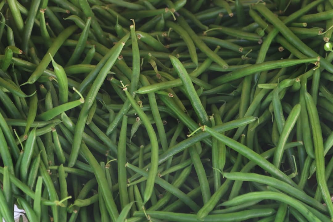 a bunch of green beans are piled together