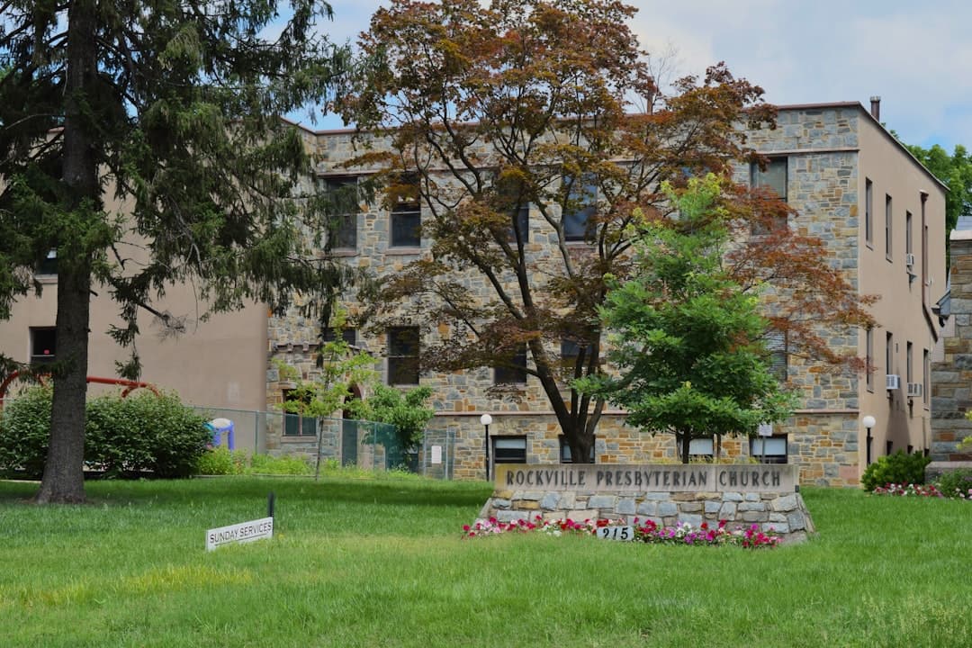 a building with a sign in front of it